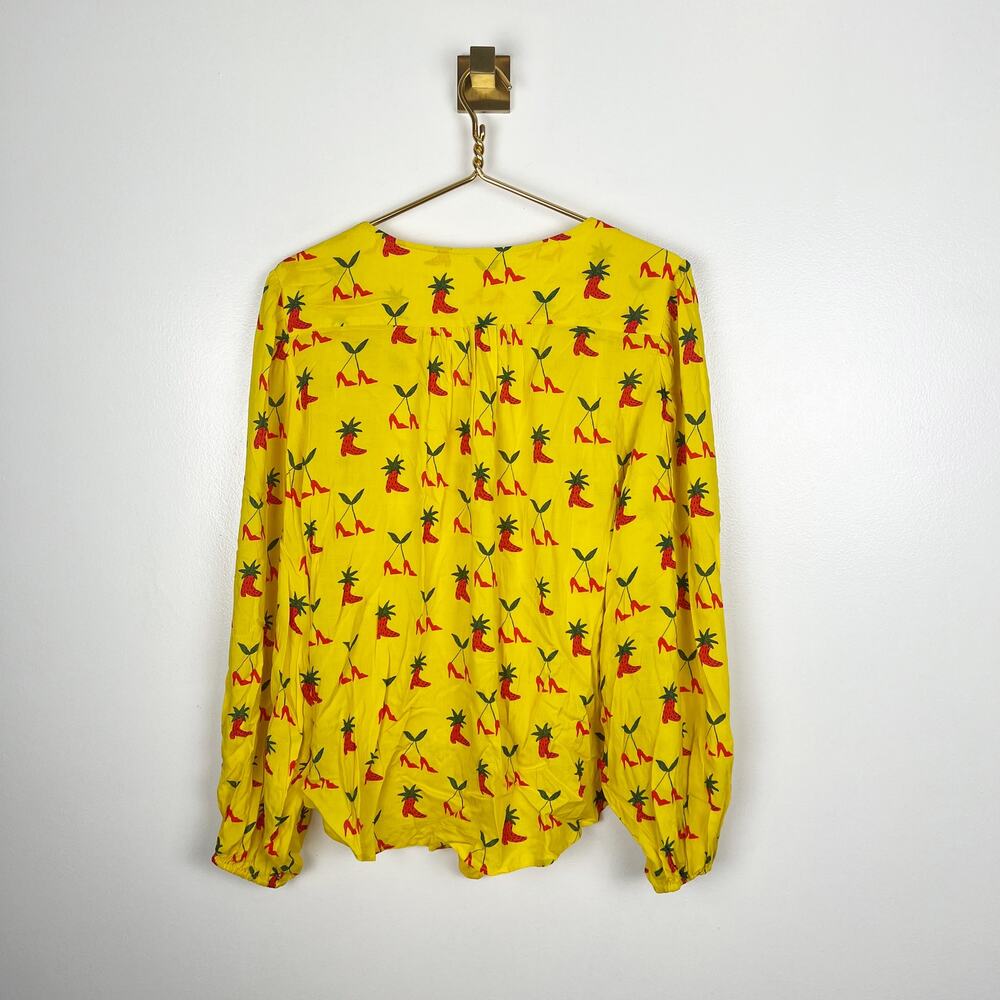 Anthropologie Kendra Dandy Yelllow Dreamer Button-Down Top Western Tie Front 14 - Picture 7 of 14